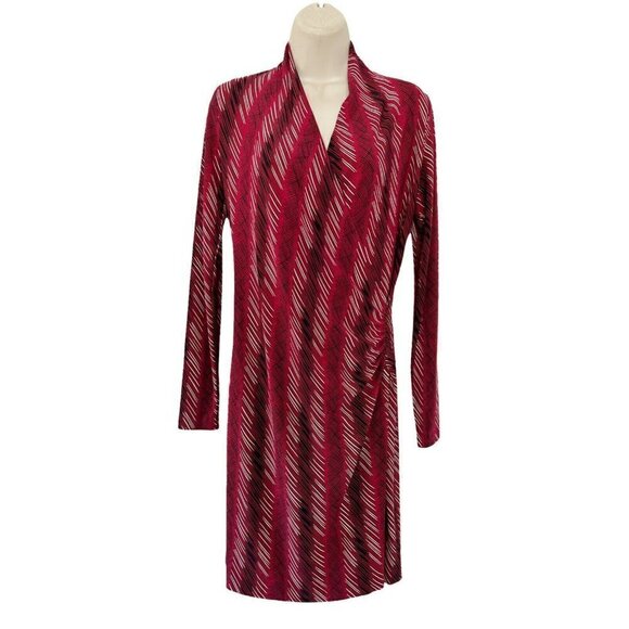 Norma Kamali Womens Dress Sz Small Faux Wrap Red Multicolor Printed Long Sleeve - Picture 1 of 8